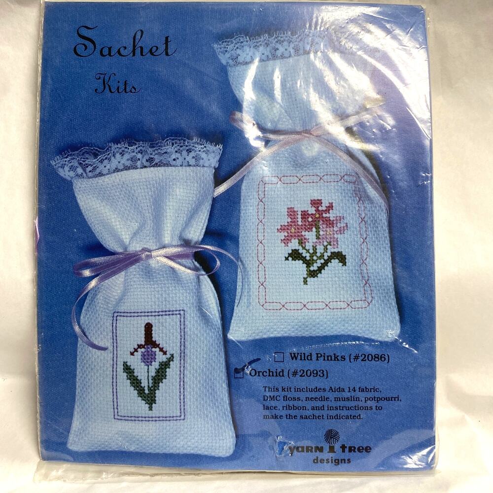 Vintage Yarn Tree Orchid #2093 Flower Embroidery Sachet Kit w/ Potpourri